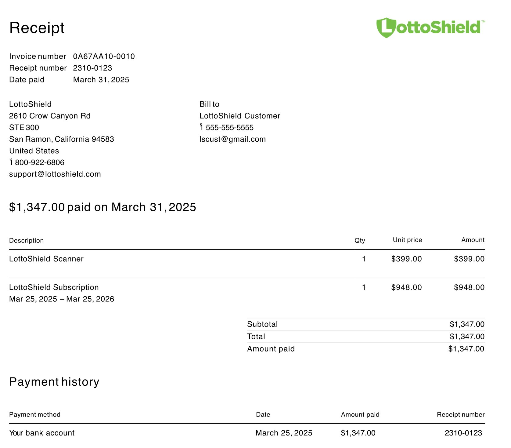 Accessing Invoices and Receipts in LottoShield